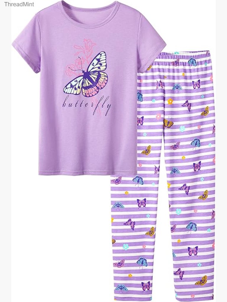 Kids Pajama Set - Short Sleeve Cotton Pjs, Striped, Sizes 6-18